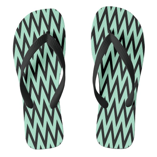 Light Mint Green and Black Zigzag Thongs (Footbed)