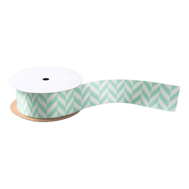 Light Mint Green Chevron Pattern Satin Ribbon (Spool)