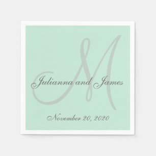 Light Mint Green Coloured Monogram Paper Napkins