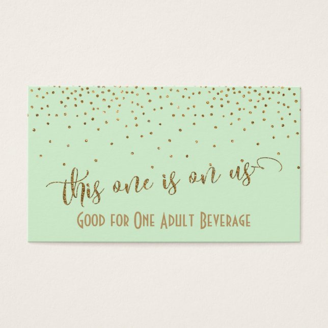 Light Mint Green Drink Tickets with Gold Confetti (Front)