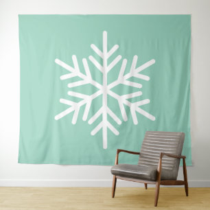 Light Mint Teal Background White Nordic Snowflake Tapestry