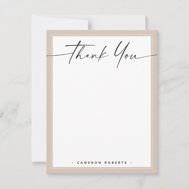 Light mocha brown border add name thank you note card (Front)