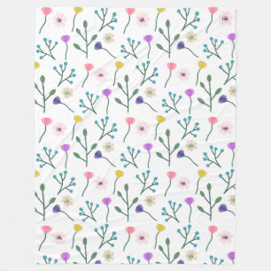 Light Modern Floral Pattern White Fleece Blanket