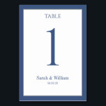 Light Navy Blue Border Wedding Table Number Card<br><div class="desc">A classic navy blue and white wedding table number card that can be customised with any table number. The graphics appear on both sides of this card.</div>