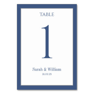 Light Navy Blue Border Wedding Table Number Card