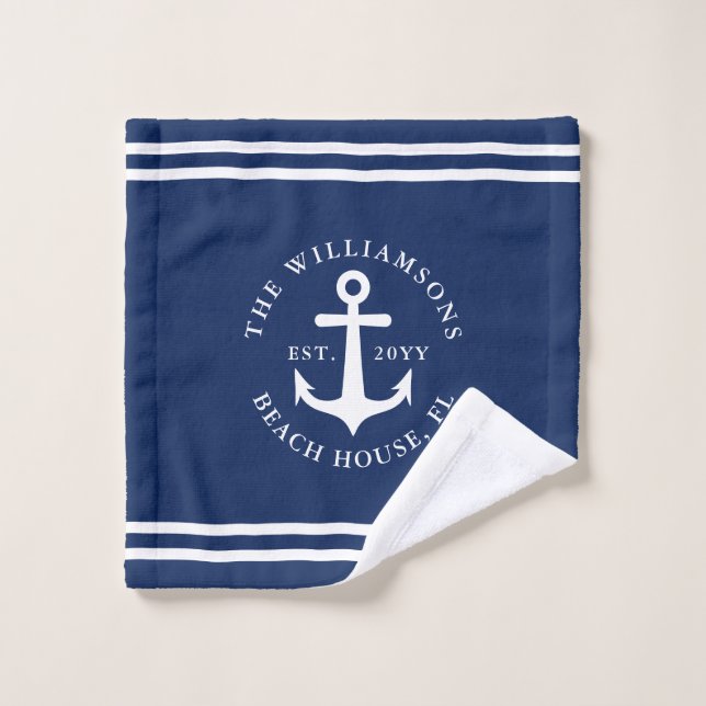 Light Navy Blue White Nautical Anchor Custom Wash Cloth (Wash Cloth)