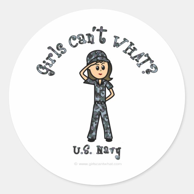 Light Navy Girl USA Classic Round Sticker (Front)