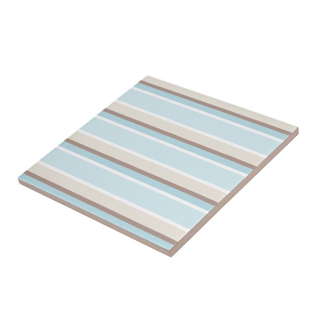Light Ocean Blue Beige Brown White Stripes Pattern Ceramic Tile (Side)