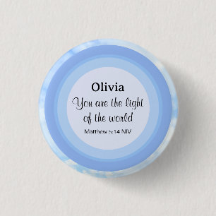 Light of the World Baby Blue Bible Verse Name 3 Cm Round Badge