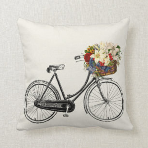 Light off grey white bicycle flower   Throw pillow