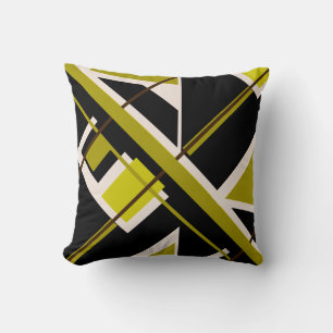 Light Olive  Black White Mosaic Bold Slanted Motif Cushion