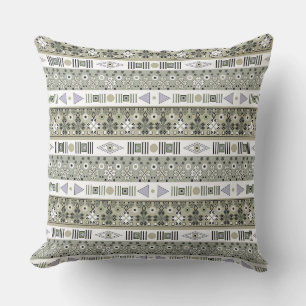 Light olive gray ethnic striped ornament cushion