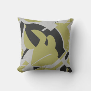 Light Olive Green Grey Black Bold Swirling Design Cushion