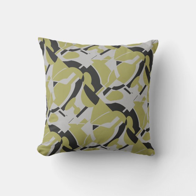 Light Olive Green Grey Black Diagonal Art Abstract Cushion (Front)
