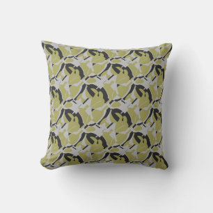 Light Olive Green Grey Black Swirling Art Ptint Cushion