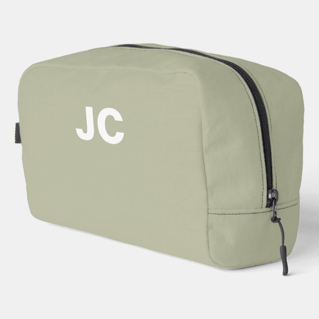 Light Olive Monogram Green Minimal Modern Travel Dopp Kit (Right Corner)