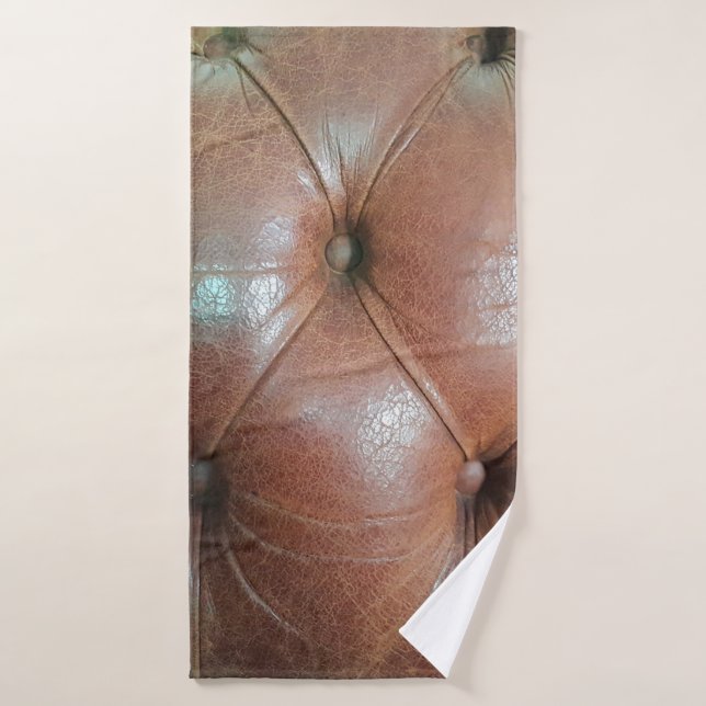 Light on brown leather sofa surface, textureabstra bath towel (Bath Towel)