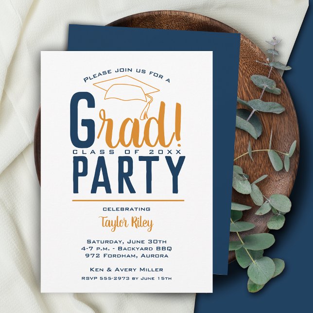 Light Orange & Blue Graduation Party Invitation (Creator Uploaded)