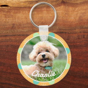 Light Orange Boho Pattern Personalised Pet Photo Key Ring