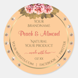 Light Orange Peach Product Label Pink Roses Jewels