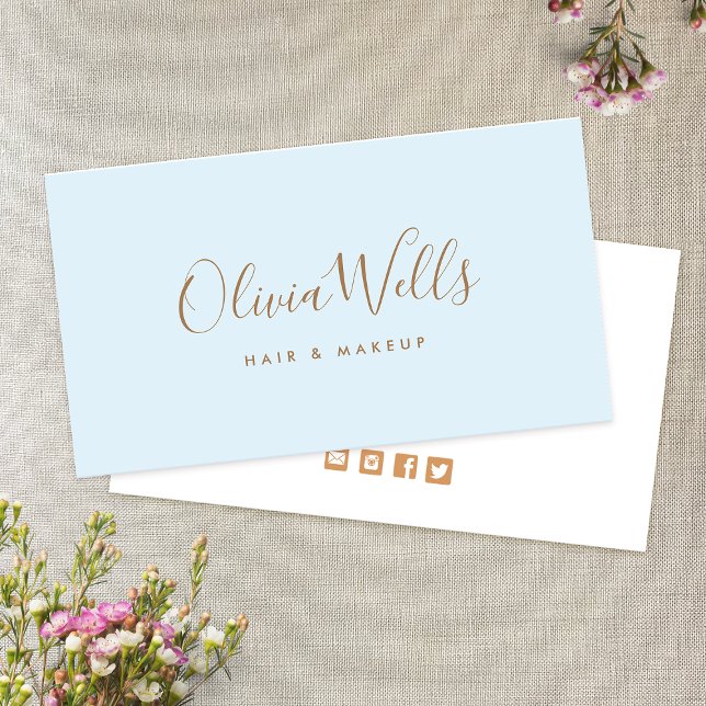 Light Pale Blue Handwritten Script Social Media Business Card (Creator Uploaded)