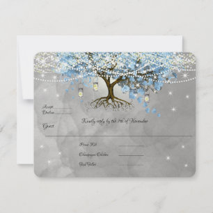 Light Pale Dusty Blue Heart Leaf Tree Forest Rsvp Card