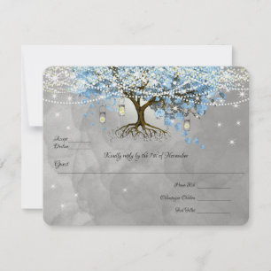 Light Pale Dusty Blue Heart Leaf Tree Forest Rsvp Card