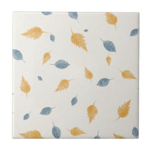 Light Pastel Beige Autumn Leaves Pattern Ceramic Tile