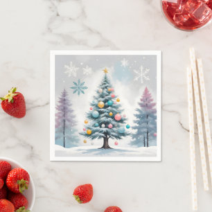 Light Pastel Christmas Tree Blue-Lilac Ornaments Napkin