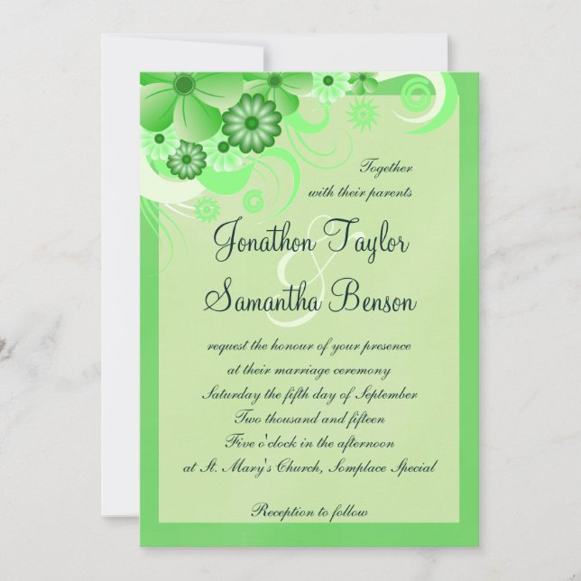 Light Pastel Green Floral 5x7 Wedding Invitations (Front)
