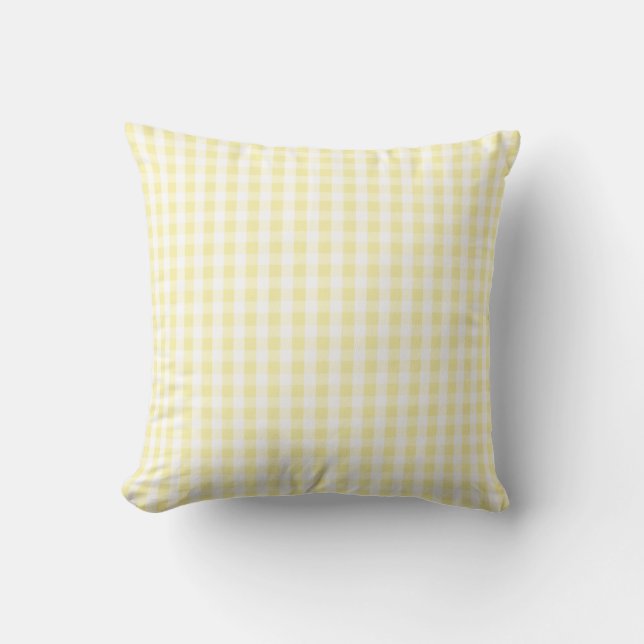 Light Pastel Yellow & White Gingham Pattern Cushion (Front)