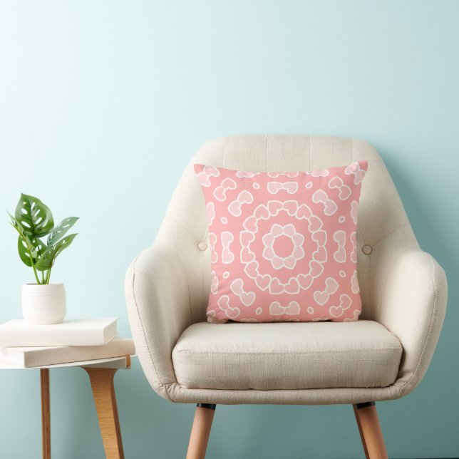 Light Peach Abstract Heart Pattern Throw Pillow (Chair)