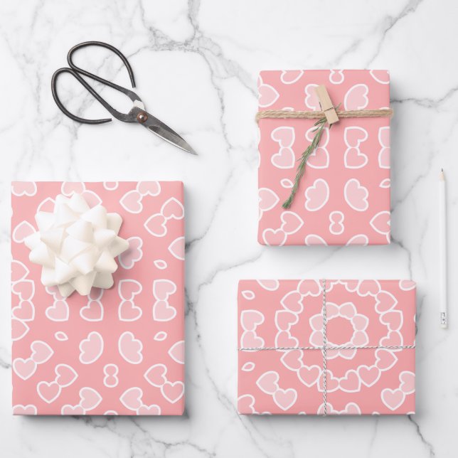 Light Peach Abstract Heart Pattern Wrapping Paper Sheet (Front)