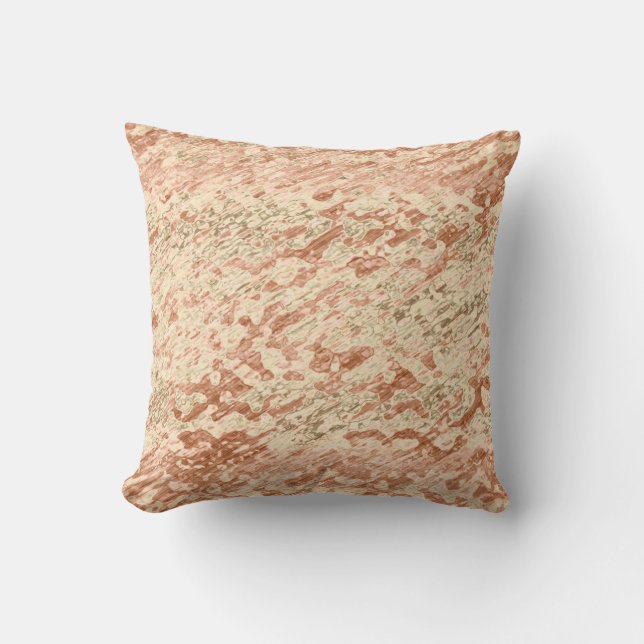 Light Peach Copper Brown Khaki Mottled Abstract Cushion (Front)