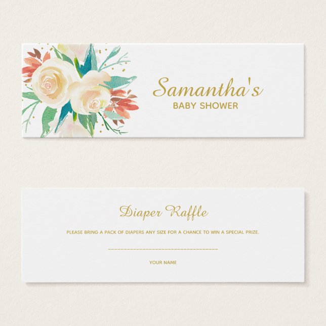 Light Peach Floral Baby Shower Diaper Raffle (Front & Back)