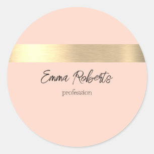 Light Peach Gold Foil Rustic Faux Classic Round Sticker