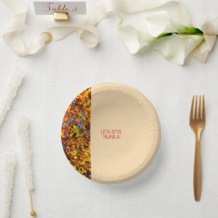 Light Peach Leaves Happy Thanksgiving Give Thanks Paper Plate