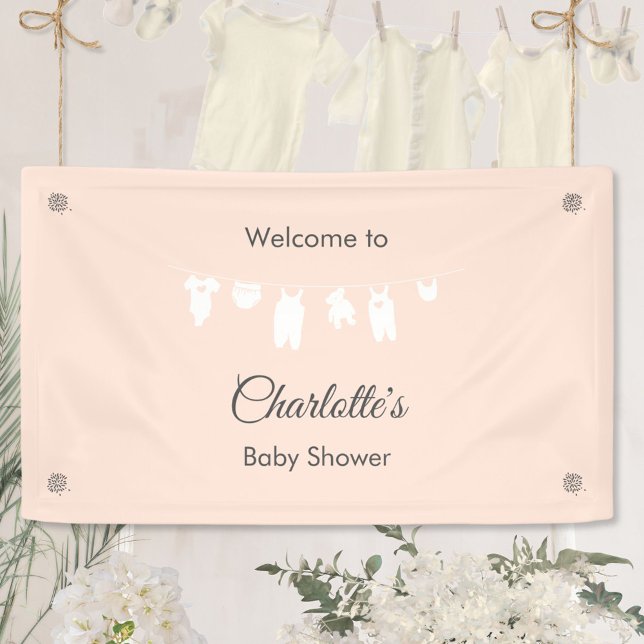 Light Peach Minimalist Baby Girl Shower Banner (Minimalist Light Peach Baby Girl Shower Welcome Banner ©Susanne Sachers - Sunny Mind 🌞)