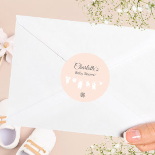 Light Peach Minimalist Baby Girl Shower Classic Round Sticker