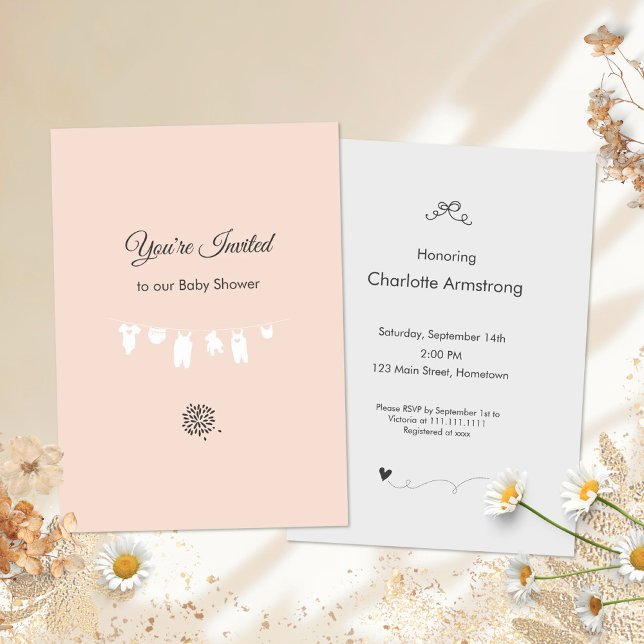 Light Peach Minimalist Baby Girl Shower Invitation (Light Peach Minimalist Baby Girl Shower Invitation ©Susanne Sachers - Sunny Mind 🌞)