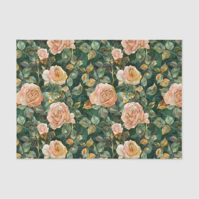 Light Peach Pink Roses with Gold Accents Tissue Paper (Front)