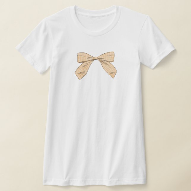 Light Peach Plaid Bow Elegant Baby Shower Mum T-Shirt (Laydown)