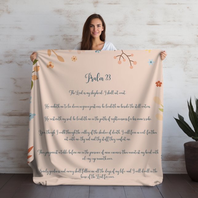 Light Peach Psalm 23, Bible Verse Bohemian  Sherpa Blanket (Creator Uploaded)