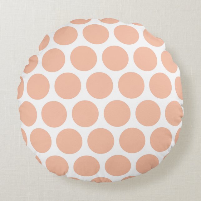 Light Peach Retro Colourful Modern Polka Dots Round Cushion (Front)