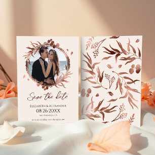 light peach Wreath Photo Save The Date Invitation