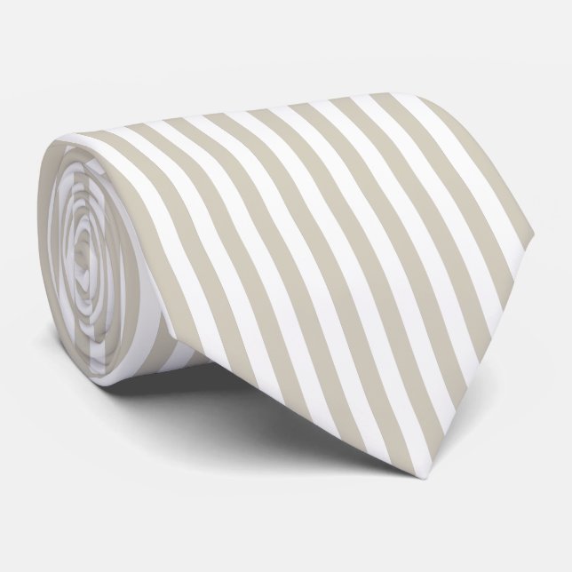 Light Pebble Brown and White Striped Tie (Rolled)