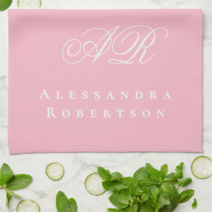 Light Peony Pink Monogram Name Minimalist Stylish Tea Towel