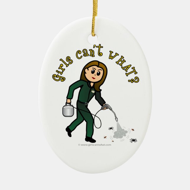 Light Pest Control Girl Ceramic Ornament (Front)