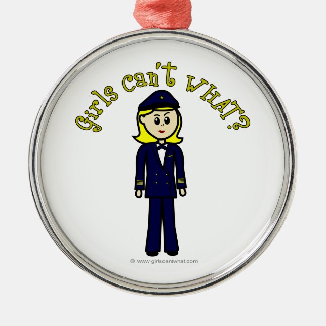 Light Pilot Girl Metal Ornament (Front)