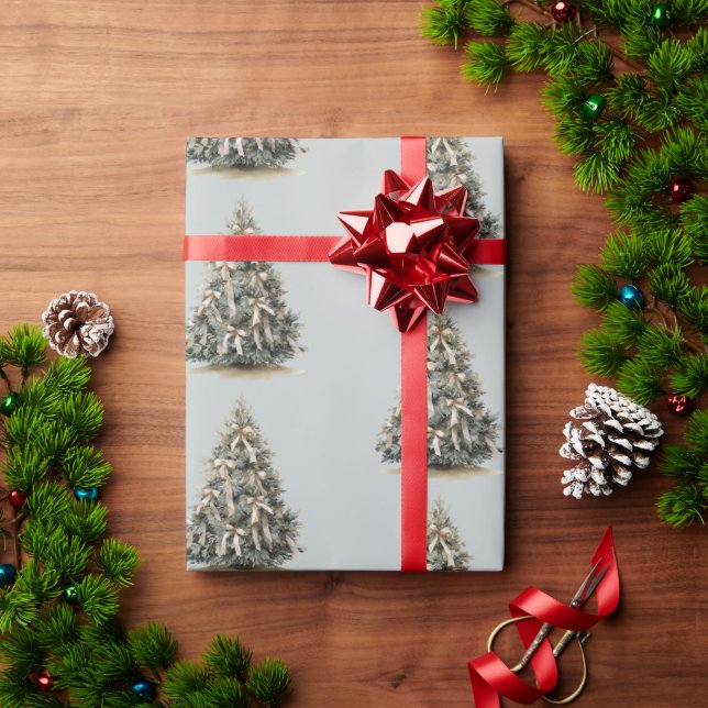 Light Pine Green Christmas Trees Wrapping Paper (Holiday Gift)